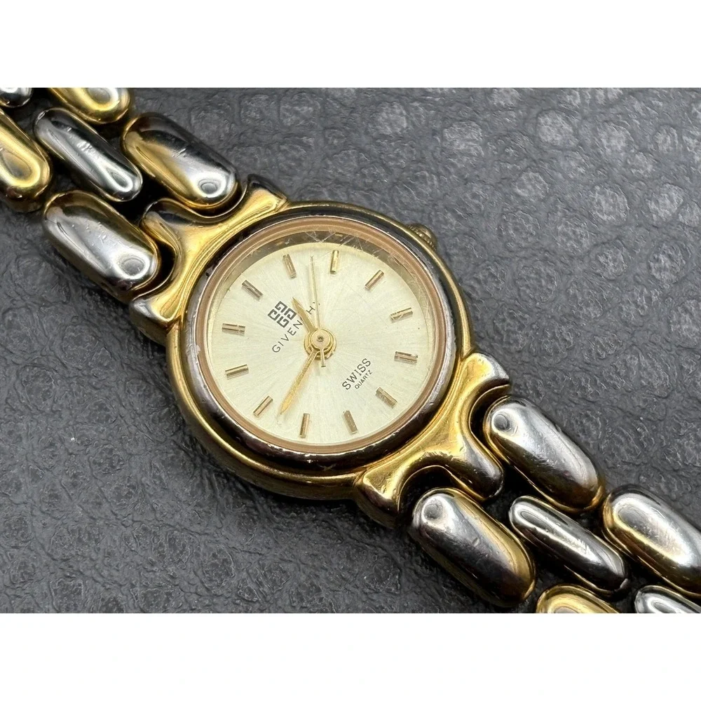 Givenchy Swiss Quartz Two-Tone Gold Tone Silver Oval Watch Women NEW BATTERY